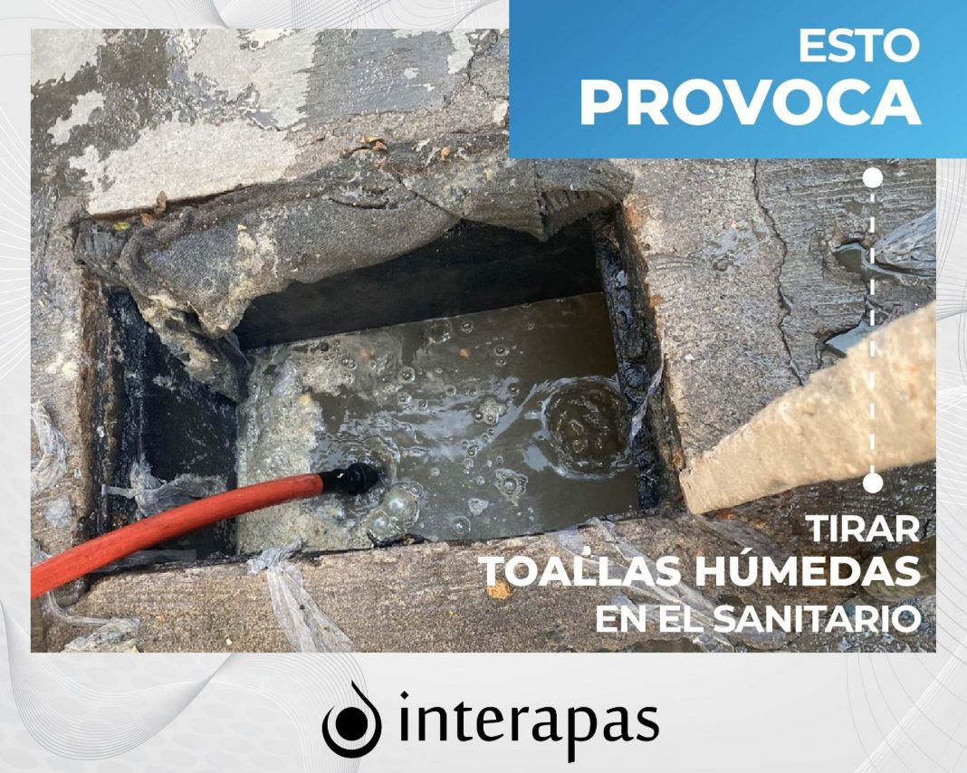 Alerta Interapas por el uso de toallitas húmedas que se desechan al inodoro